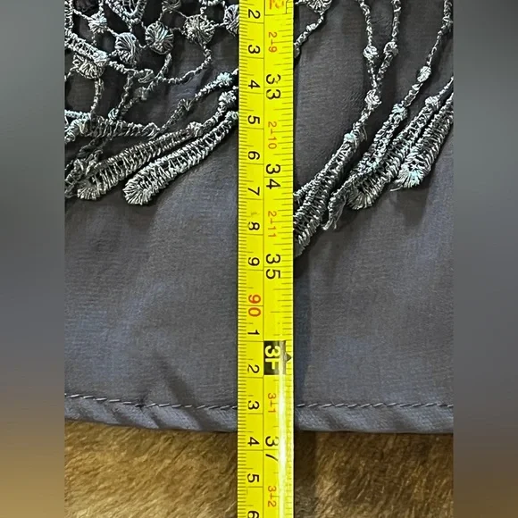 Pretty Angel Navy Patchwork Fringe Dress with Floral Applique - Picture 8 of 9